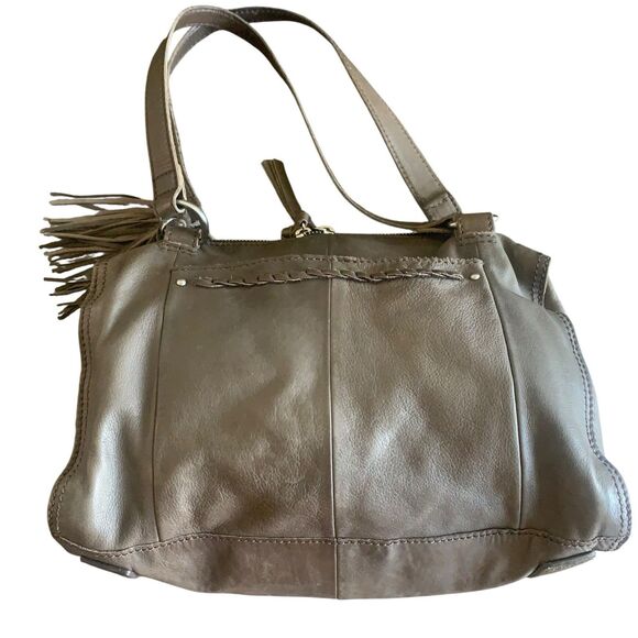 Hobo Intl. Leather Shoulder Bag Soft Slouchy Double Strap & Zip Up Tassel Taupe - Picture 11 of 16